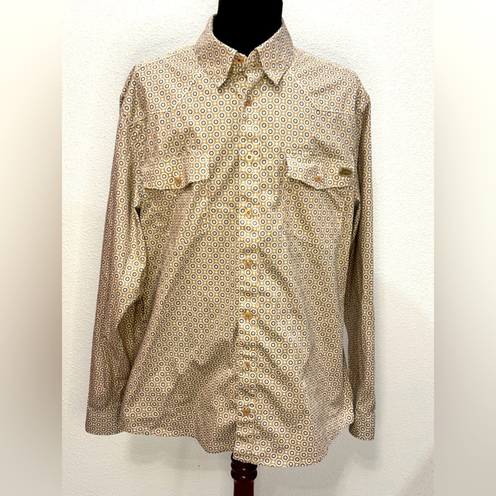 Justin Boots Men's Tan Geometric Medallion Long Sleeve Shirt Button Down Mens XL